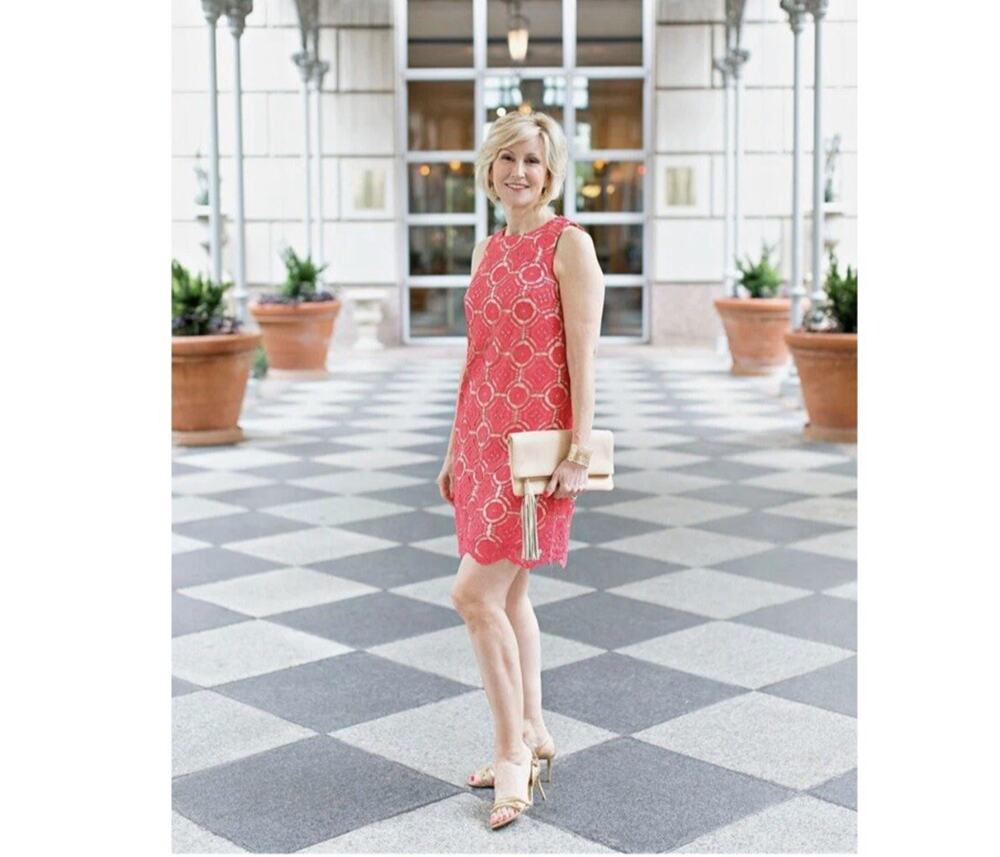 Eliza J Dress Womens 6P PETITE Coral Eyelet Overlay Sheath Vibrant Cocktail Mini